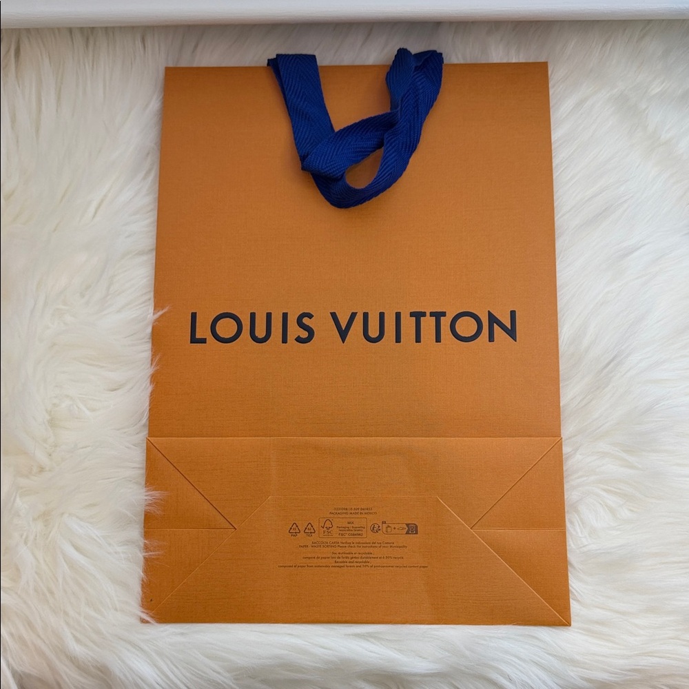 Louis Vuitton Orange Shopping Bag with Blue Handles - Picture 4 of 13